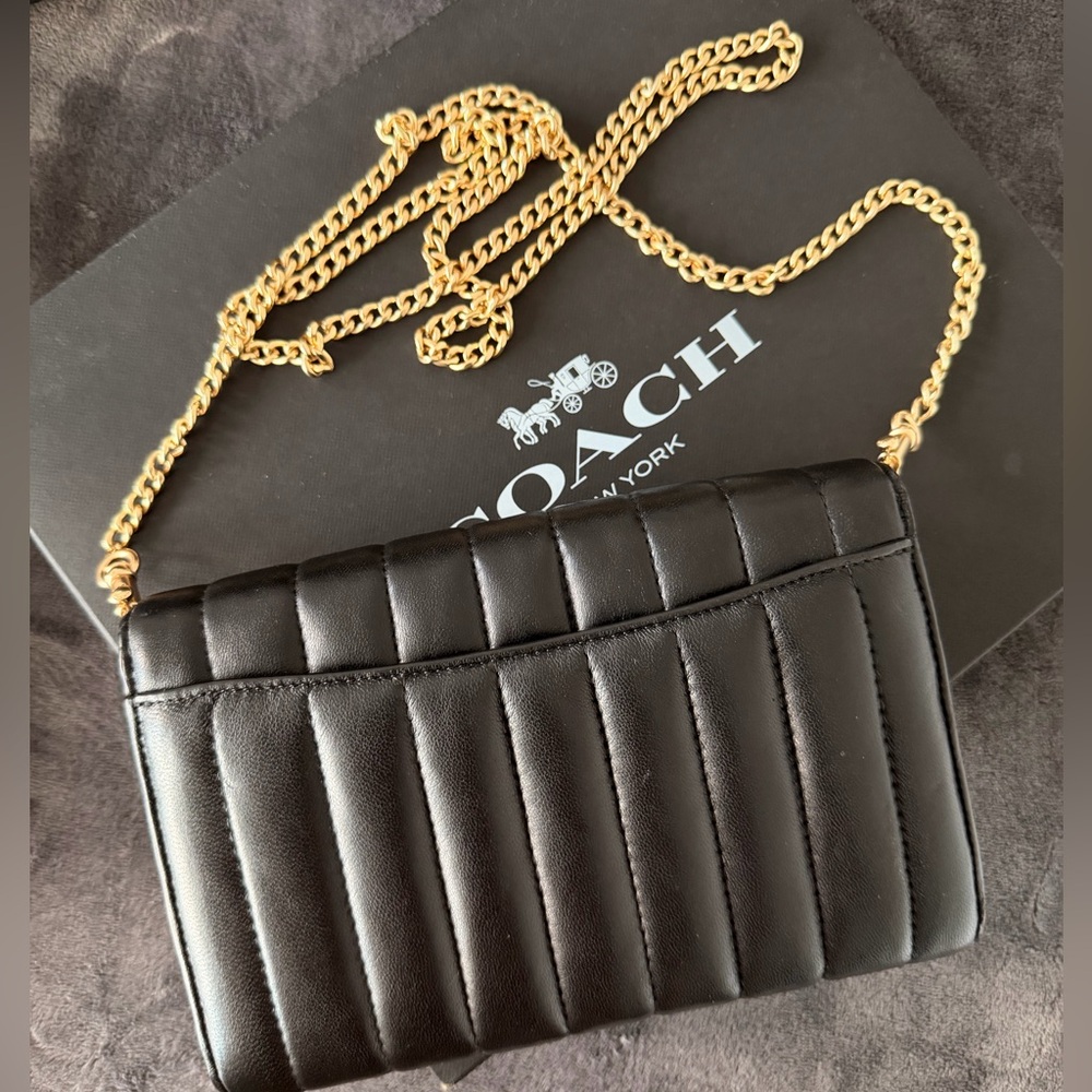 Coach Black Quilted Leather Crossbody with Gold Chain and 'C' Logo - Picture 5 of 6